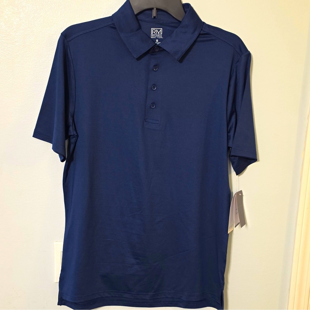 Refined Matter Men's Short Sleeve Stretch Polo, Solid Navy Blue, Size S #80